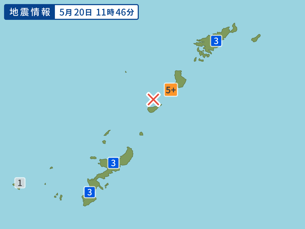 沖縄本島近海の震源地マップ